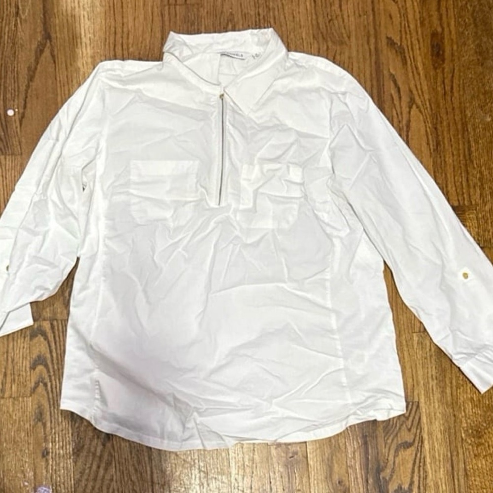 Classic White Long-Sleeve Zip Popover Shirt - Kids